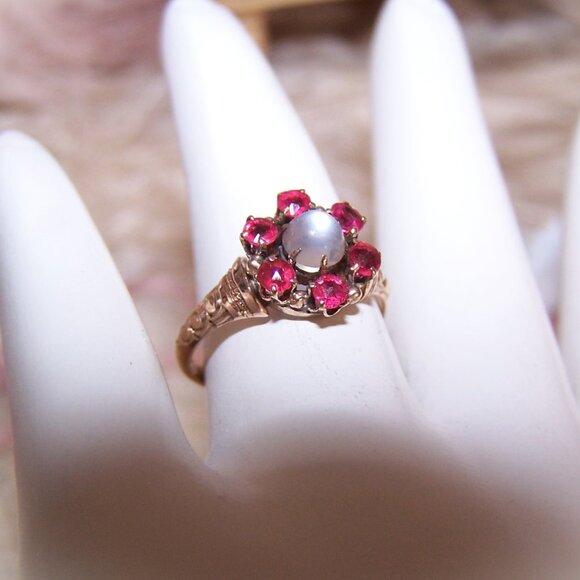 Antique Victorian 14K Gold Moonstone Pink Quartz Engagement Ring - Size 5 - Picture 9 of 12